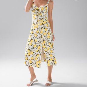 Lemon Print Tie-Front Midi Dress
